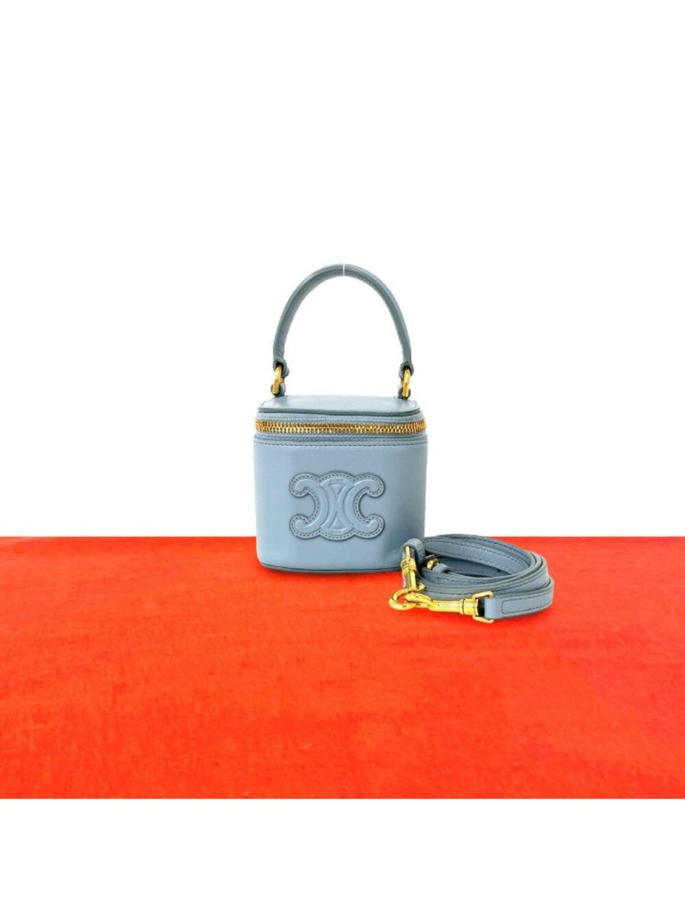 Celine Cuir Triomphe Logo Calf Leather 2-Way Mini Shoulder Bag Vanity Blue